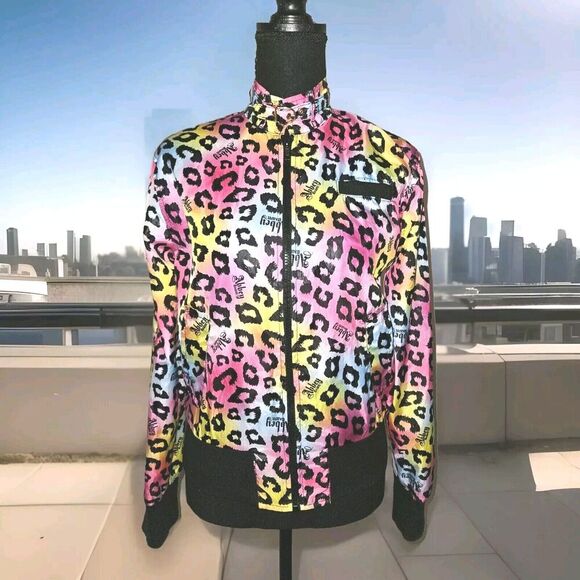 Abbey Dawn by Avril Lavigne Windbreaker Jacket Colorful Cheetah Print Small Rare - Picture 1 of 16